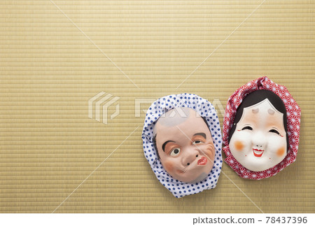Okame and Hyottoko's mask tatami mat 78437396