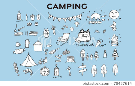 Hand drawn camping icon set 78437614