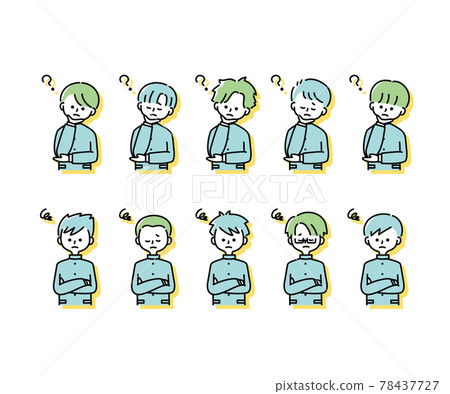 Emotional expression illustrations of various male students in winter uniforms (upper body) 78437727