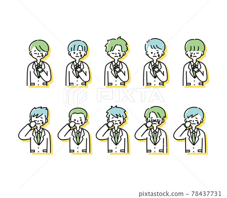 Emotional expression illustrations of various male students in winter uniforms (upper body) 78437731