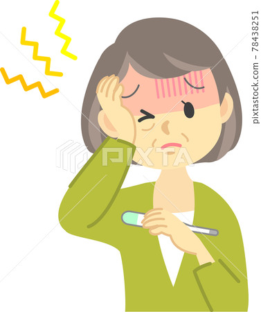 插圖素材:身體狀況不佳系列老年婦女因發燒拿著體溫計檢查結果 插圖素材:身體狀況不佳系列老年婦女因發燒拿著體溫計檢查結果 78438251