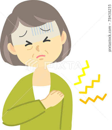 插圖素材:身體狀況不佳系列:患心髒病的老年婦女右手托著左胸 插圖素材:身體狀況不佳系列:患心髒病的老年婦女右手托著左胸 78438255