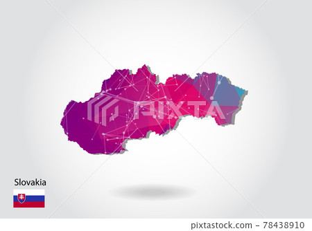 Vector polygonal Slovakia map. Low poly design. map made of triangles on white background. geometric rumpled triangular low poly style gradient graphic, line dots, UI design. 78438910