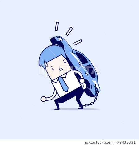 Businessman carry his car debt with chained on ankle. Cartoon character thin line style vector. 78439331