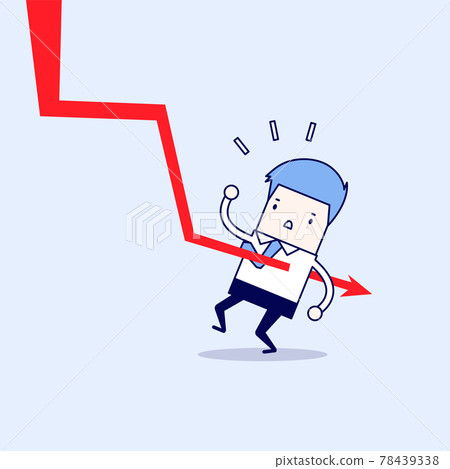 Down graph fall to Businessman. Cartoon character thin line style vector. 78439338