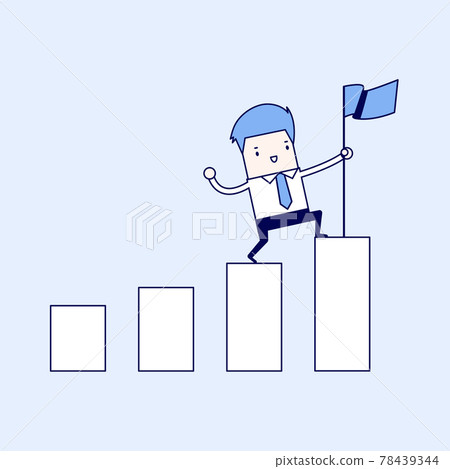 Businessman holding a flag on top the graph. Cartoon character thin line style vector. Businessman holding a flag on top the graph. Cartoon character thin line style vector. 78439344