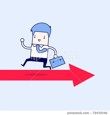 Businessman running opposite arrow way. Cartoon character thin line style vector. Businessman running opposite arrow way. Cartoon character thin line style vector. 78439346