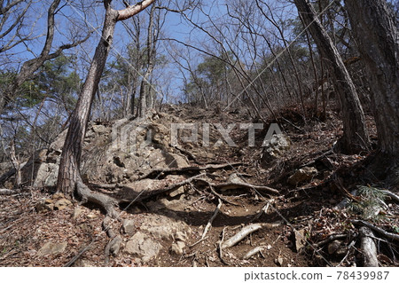 仰望群馬縣沼田市三角山的戶上山登山道、岩石路線、戶上礦山路線 78439987