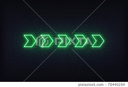 Neon arrow sign. Set of green glowing neon arrow pointer on brick wall background Neon arrow sign. Set of green glowing neon arrow pointer on brick wall background 78440284