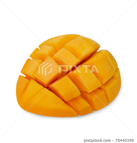 Mango slice cut to cubes , Mango R2E2 isolated on white background. 78440399