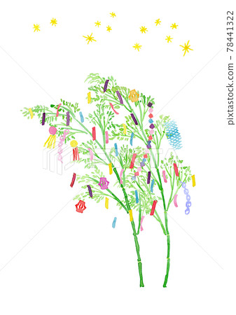 七夕竹飾條、星星水彩插畫 78441322