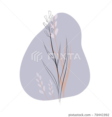 Delicate illustration of outline sketch of wild flowers on gentle pastel color spot. Vector natural contour fashion drawing. Delicate illustration of outline sketch of wild flowers on gentle pastel color spot. Vector natural contour fashion drawing. 78441992