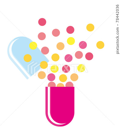 Drugs Over-the-counter drug capsule drug illustration White background Granules popping out of the capsule 78442036