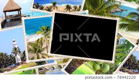 Vintage travel background with retro photos Vintage travel background with retro photos 78442220