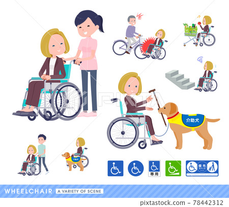 Set of blonde business women in a wheelchair 78442312