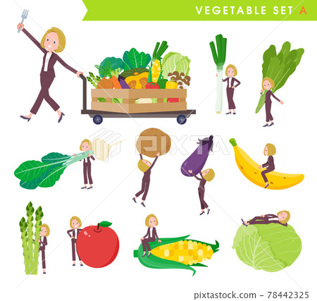 A set of vegetables and a blonde business woman. A type A set of vegetables and a blonde business woman. A type 78442325