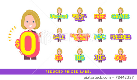 A set of blonde business women with great deals. English. Vector art that is easy to edit. 78442357