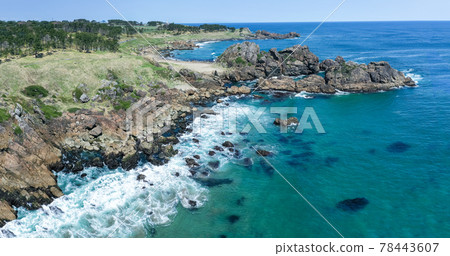 Aerial view "Aomori Prefecture" Aerial view along the beautiful Tanesashi coast of Hachinohe city 78443607