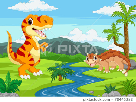 Cartoon two dinosaurs in the jungle - Stock Illustration [78445388] - PIXTA