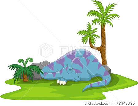 Cartoon funny blue dinosaur sleeping 78445389