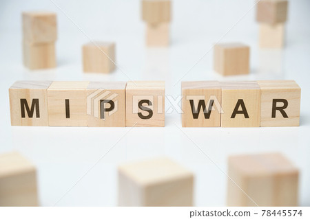 Modern business buzzword - mips war. Word on wooden blocks on a white background. 78445574