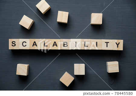 Modern business buzzword - scalability. Top view on wooden table with blocks. Top view. 78445580