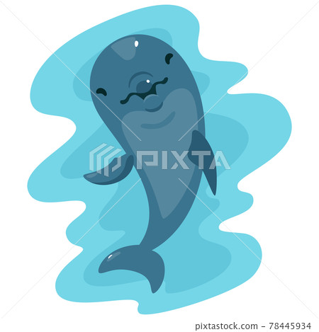 一隻微笑的海豚在水中的插圖。 78445934