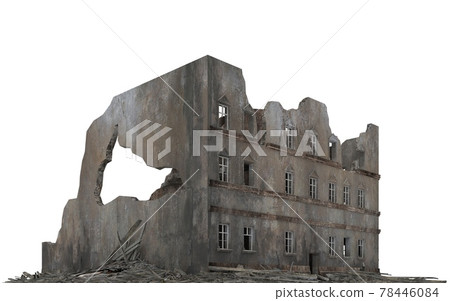 Ruined city building isolated on white 3d illustration 78446084