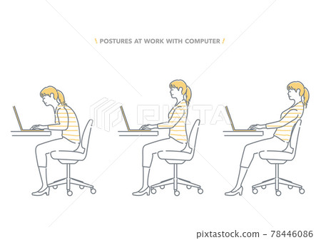 Posture illustration set of a woman working on a PC 78446086