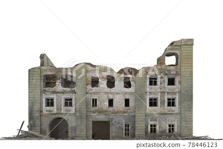 Ruined city building isolated on white 3d illustration Ruined city building isolated on white 3d illustration 78446123