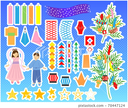 Tanabata motif illustration set material Tanabata motif illustration set material 78447124