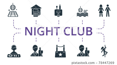 Night Life icon set. Contains editable icons night life theme such as pub, pole dance, dj and more. Night Life icon set. Contains editable icons night life theme such as pub, pole dance, dj and more. 78447269