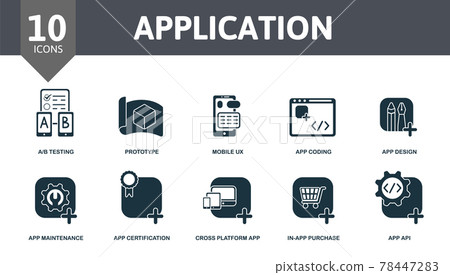 Application icon set. Contains editable icons mobile app development theme such as a b testing, mobile ux, app design and more. 78447283