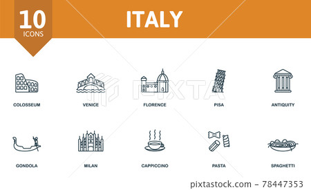Italy icon set. Contains editable icons italy theme such as colosseum, florence, antiquity and more. 78447353