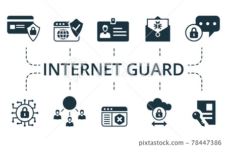 Internet Guard icon set. Contains editable icons theme such as cyber security, encryption message, firewall and more. Internet Guard icon set. Contains editable icons theme such as cyber security, encryption message, firewall and more. 78447386