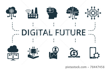 Digital Future icon set Collection contain pack of pixel perfect creative icons. Digital Future elements set 78447458