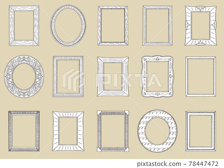 手繪相框框架設置與白色背景 78447472