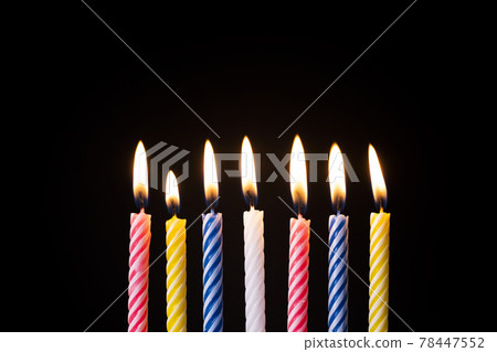 Collection set of birthday candles on black background, anniversary celebration concept Collection set of birthday candles on black background, anniversary celebration concept 78447552