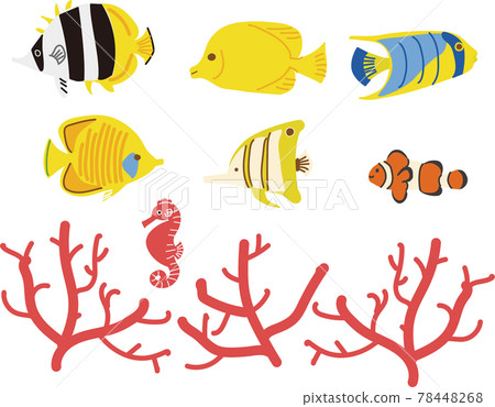 Illustration set of tropical fish and coral - Stock Illustration ...