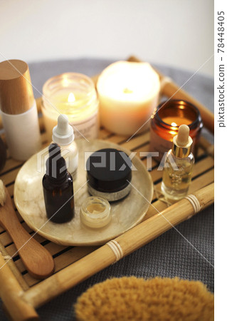 Spa supplies on table in salon Spa supplies on table in salon 78448405