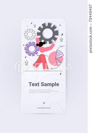 businesswoman rotating cogwheels working process concept business woman pushing gear wheels businesswoman rotating cogwheels working process concept business woman pushing gear wheels 78448497