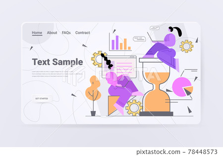 businesspeople using laptops overworked businesswomen with hourglass deadline time management concept 78448573