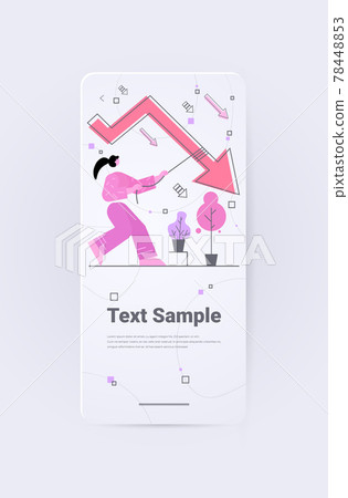 businesswoman pulling rope girl holding falling arrow graph financial crisis bankrupt investment risk business failure 78448853