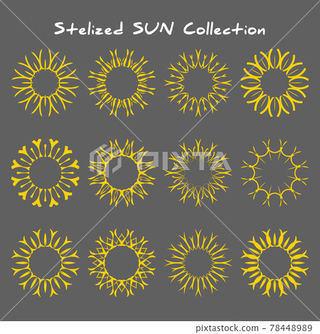 Stylized yellow sun flat icons set isolated on... - Stock Illustration ...