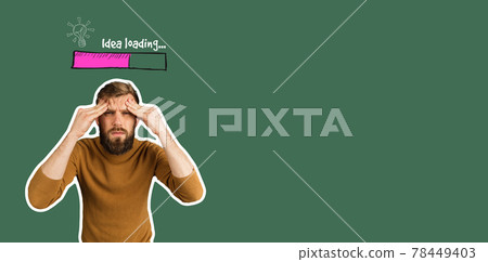 Loading new idea with brainstorming concept. Head with new idea. art collage. Loading new idea with brainstorming concept. Head with new idea. art collage. 78449403