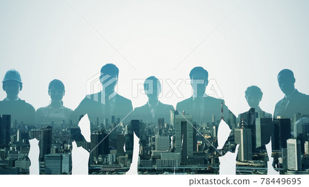 Silhouette of city and business group Double exposure Silhouette of city and business group Double exposure 78449695