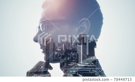 Men's double exposure that is considered a city Men's double exposure that is considered a city 78449713