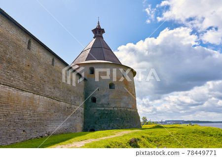 View of the old stone fortress with a watchtower 78449771