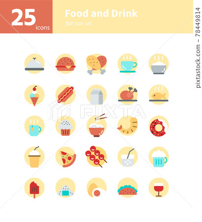 Food and drink flat icon set. Vector and Illustration. Food and drink flat icon set. Vector and Illustration. 78449814