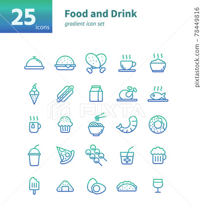 Food and drink gradient icon set. Vector and Illustration. Food and drink gradient icon set. Vector and Illustration. 78449816